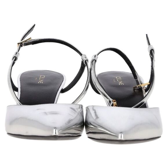 Celine Ankle Strap Pointed Toe Pumps in Silver Leather - Picture 3 of 7